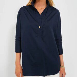 Tuckernuck Navy Blue Willow Cotton Poplin Blouse Women's size L